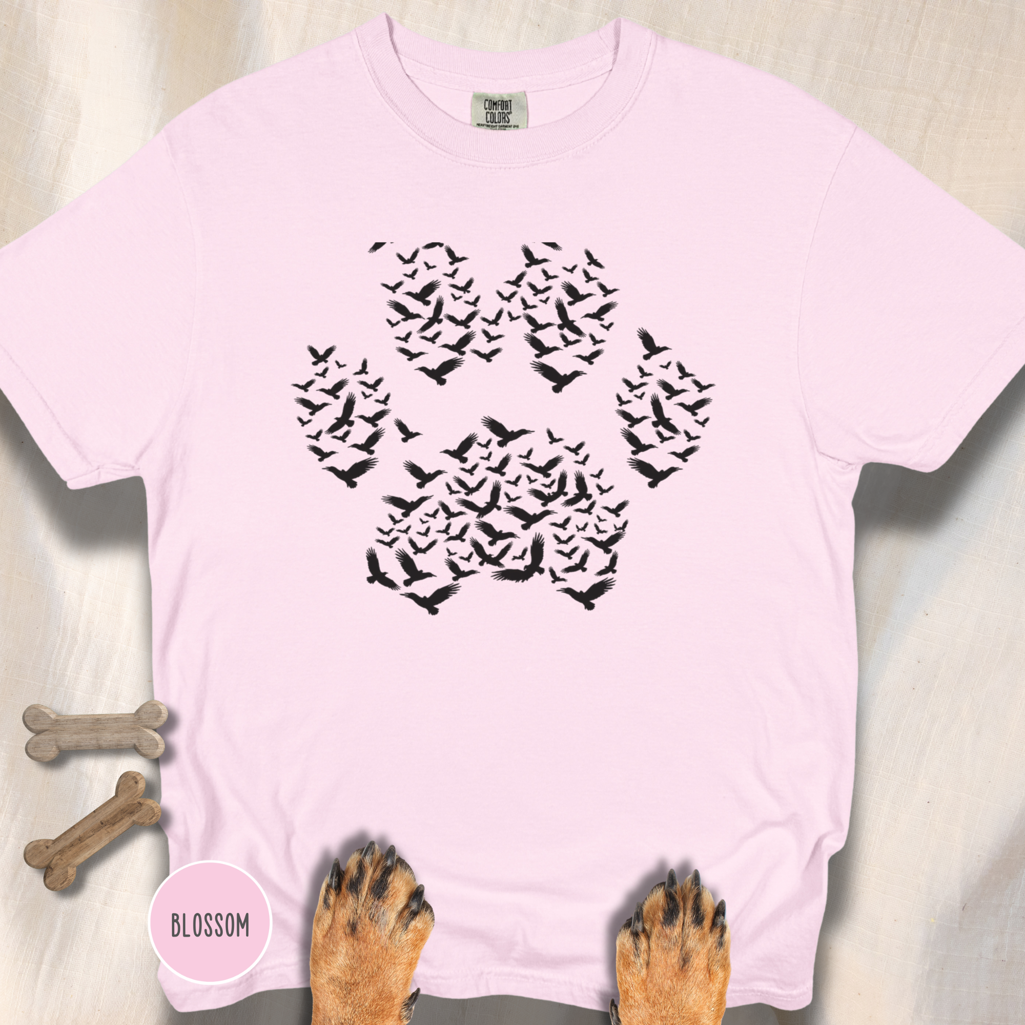 Murder of Crows in Flight Dog Paw T-shirt