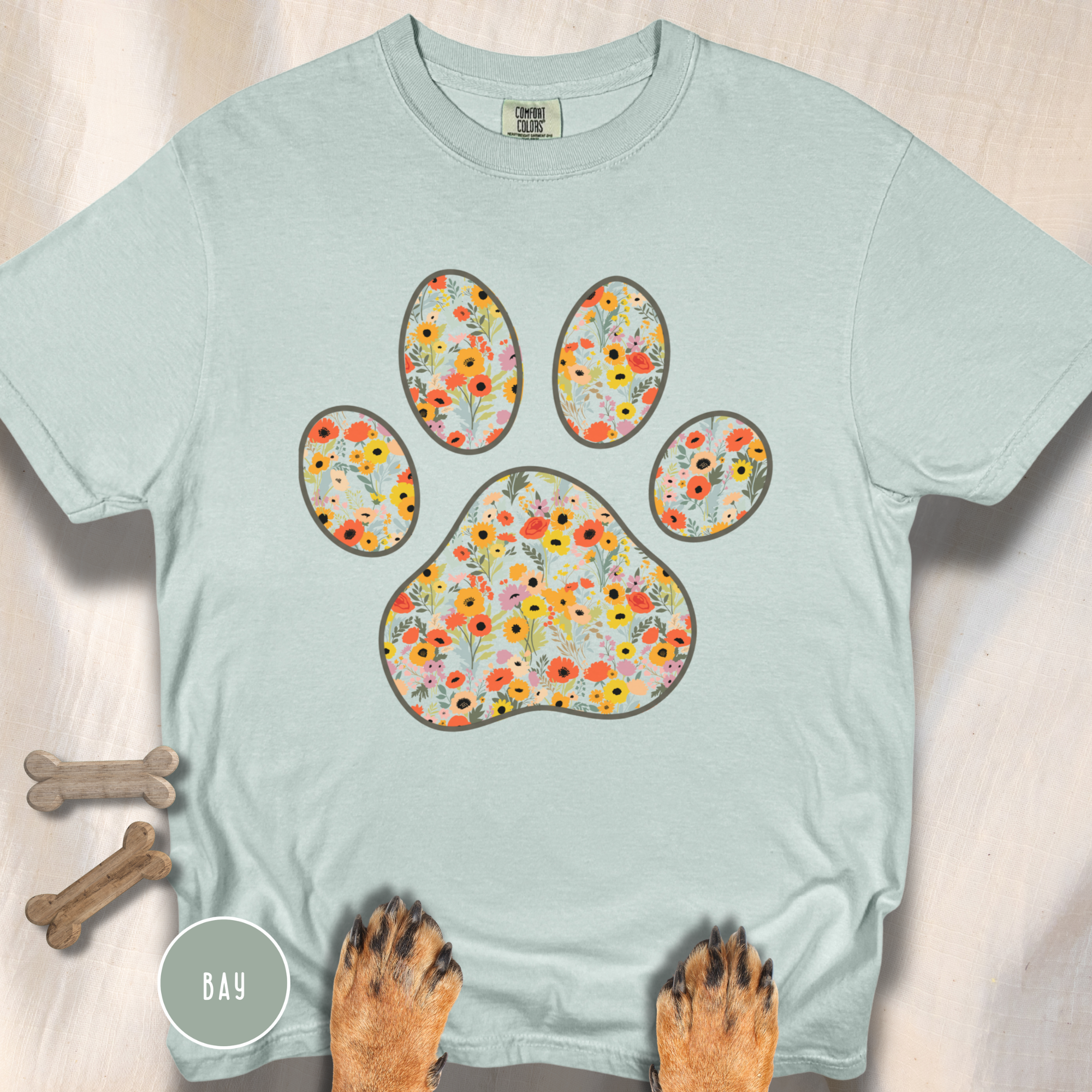 Fall Flowers Dog Paw T-shirt