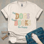 Pet Dogs, Read Books, Be Happy faux patchwork T-Shirt