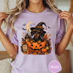 Dachshund in a Jack-o-Lantern T-shirt