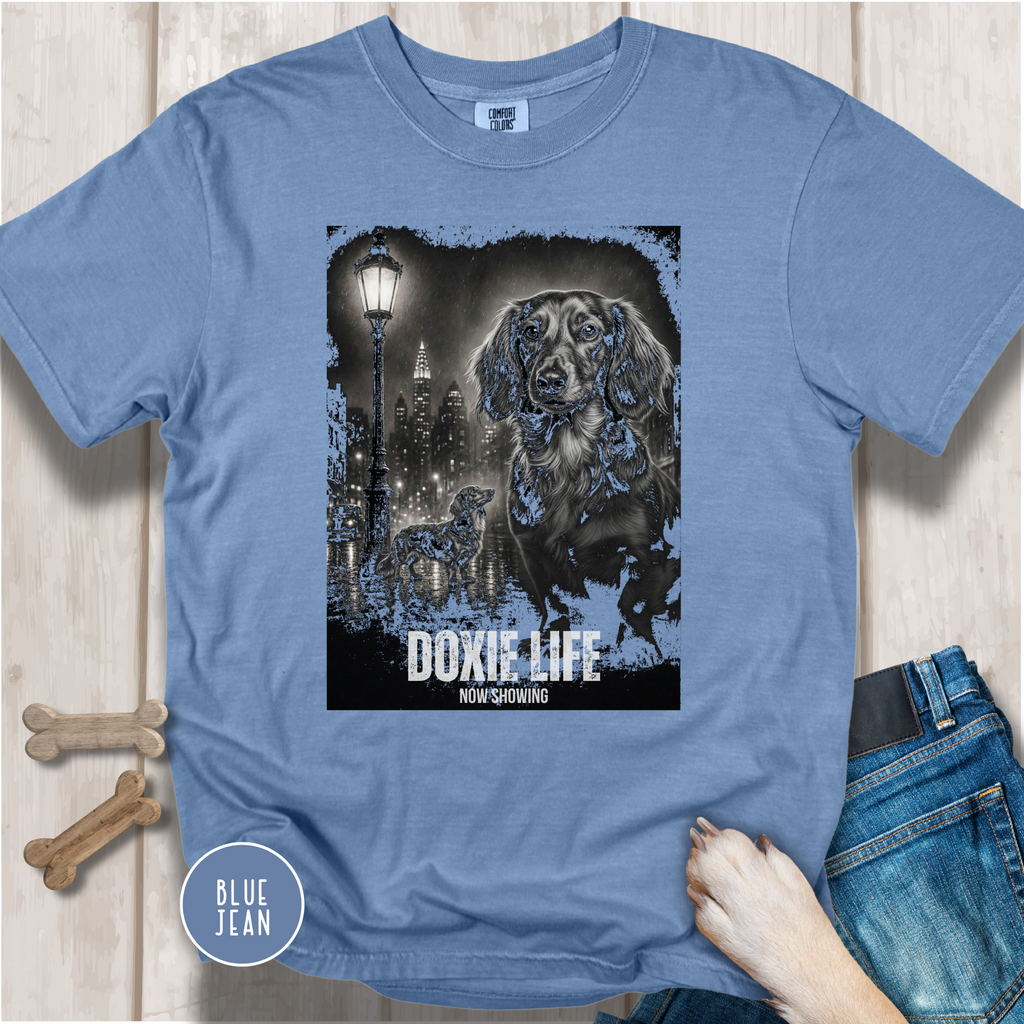 Long-Haired Dachshund Doxie Life Film Noir Movie Poster T-shirt