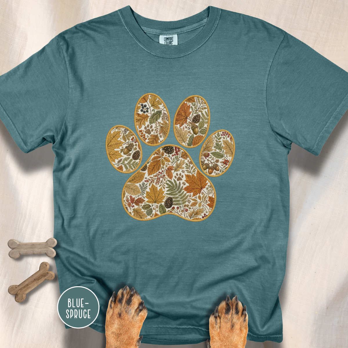 Fall in the Forest Vintage Botanical Dog Paw T-Shirt
