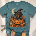 Dachshund in a Jack-o-Lantern T-shirt