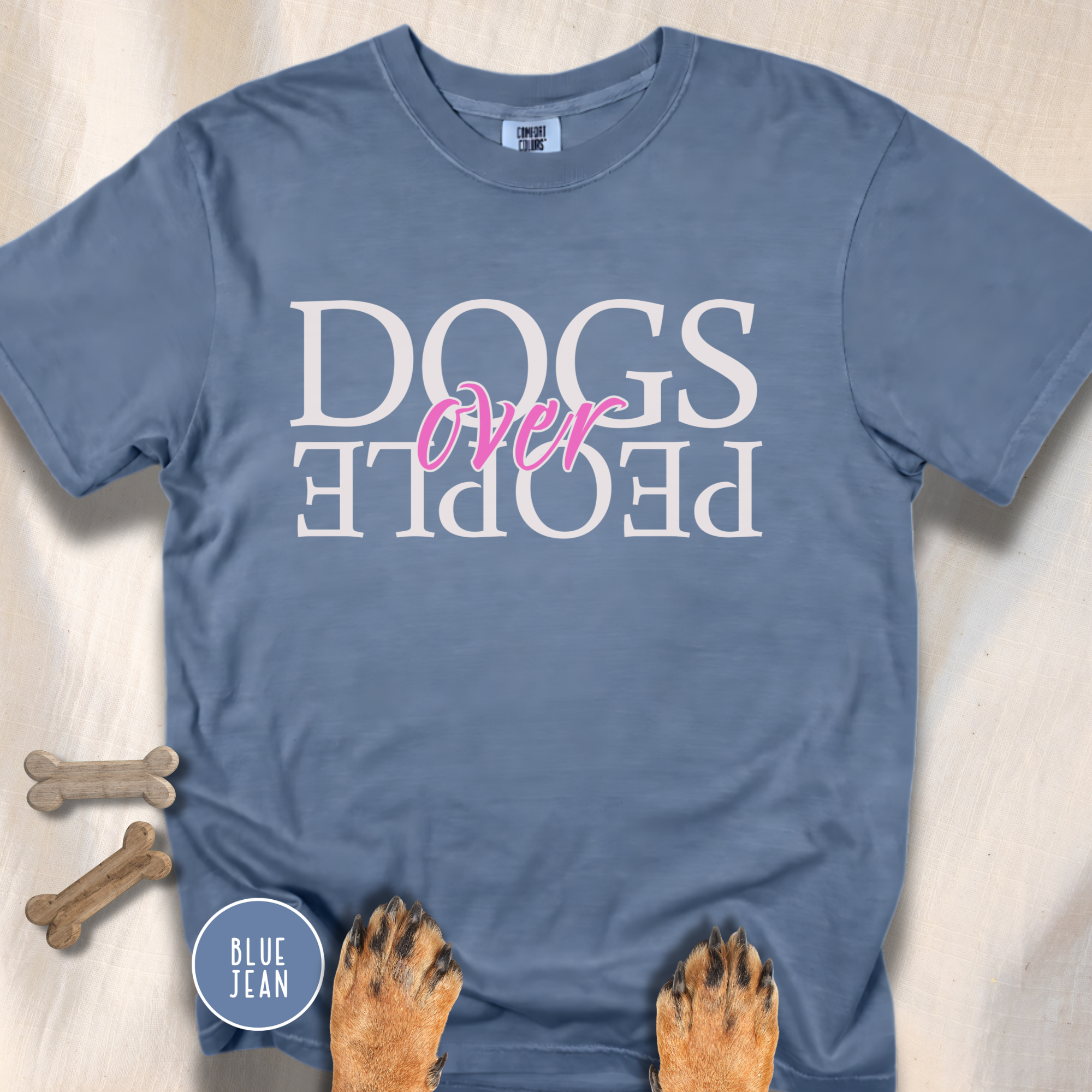Dogs Over People Cream and Pink T-shirt