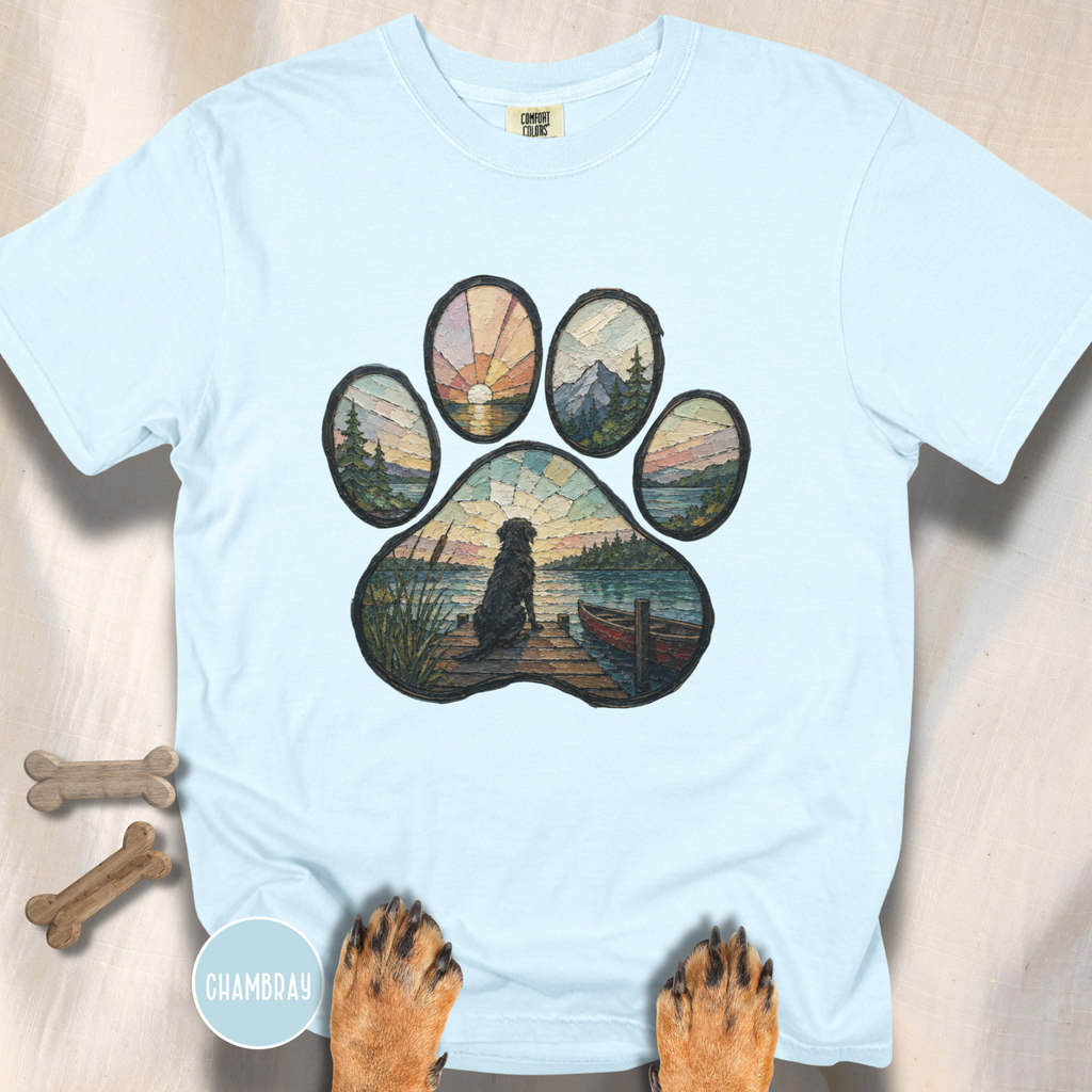 Lake Life Stained Glass Paw Print T-shirt