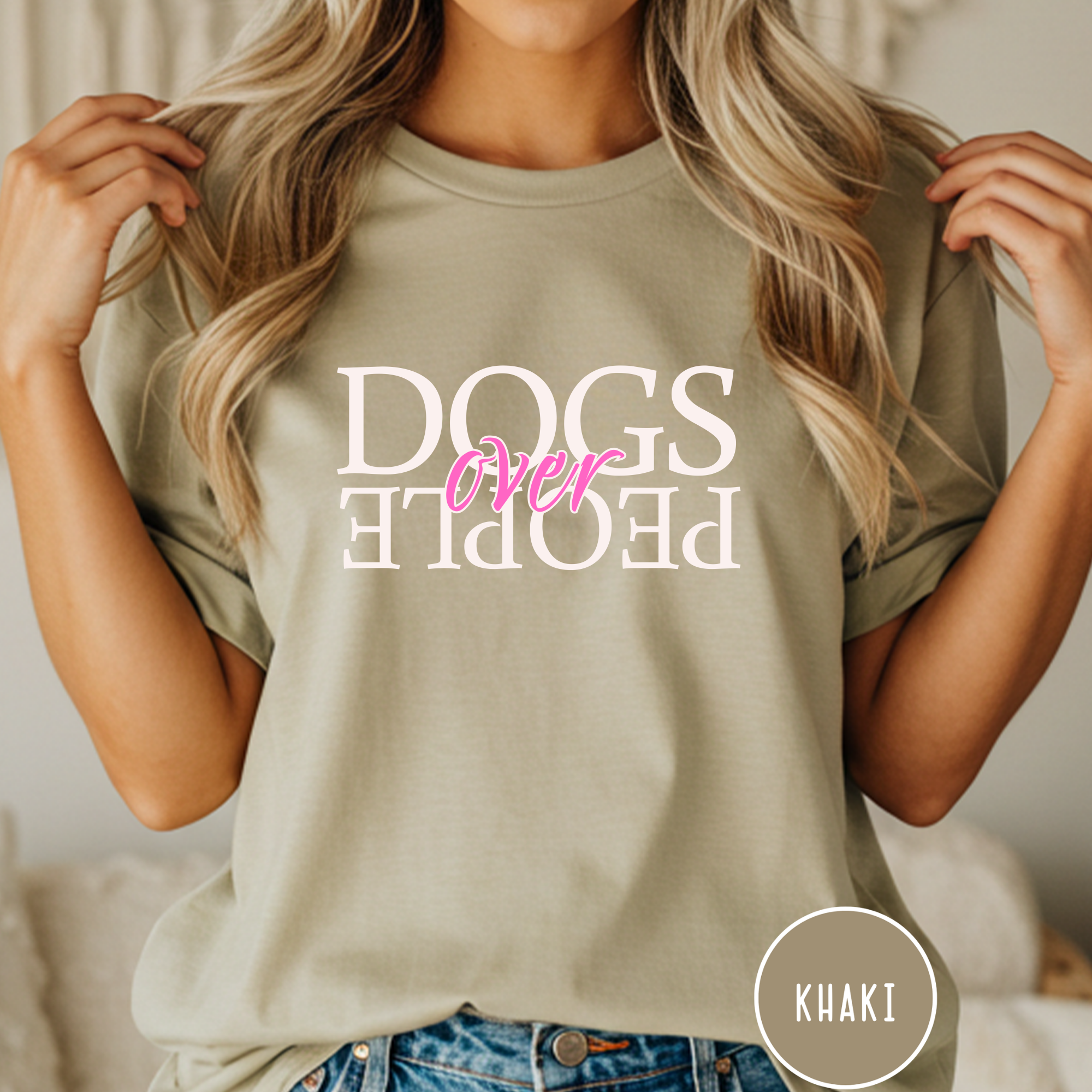 Dogs Over People Cream and Pink T-shirt