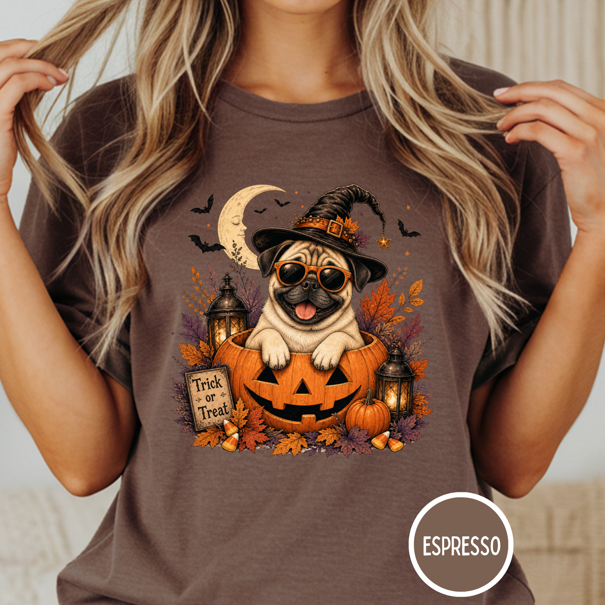 Pug in a Jack-o-Lantern T-shirt