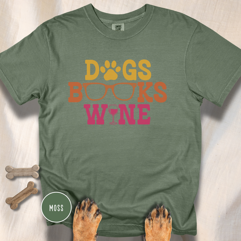 Dogs Books Wine T-shirt
