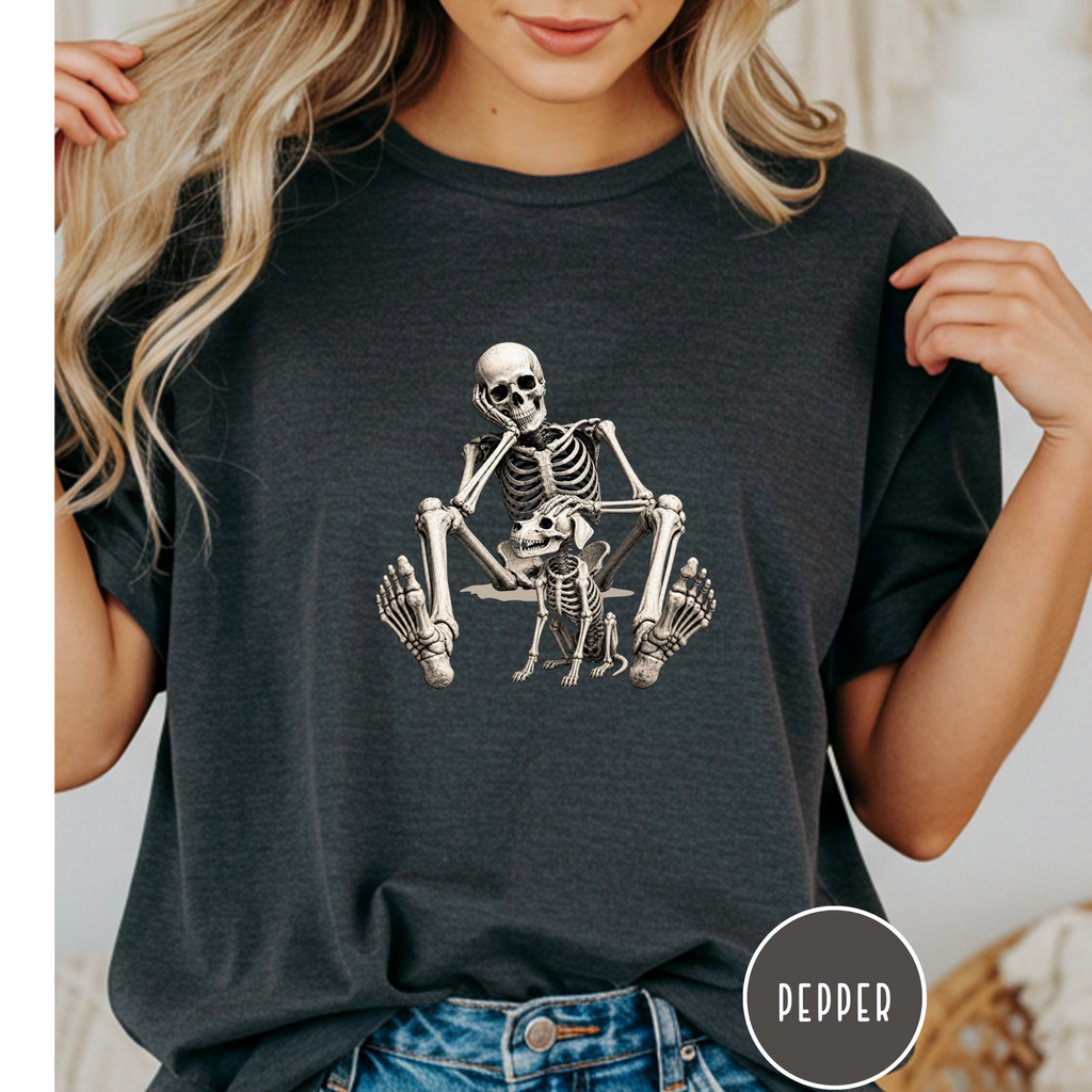 Skeleton Pets His Dog T-Shirt