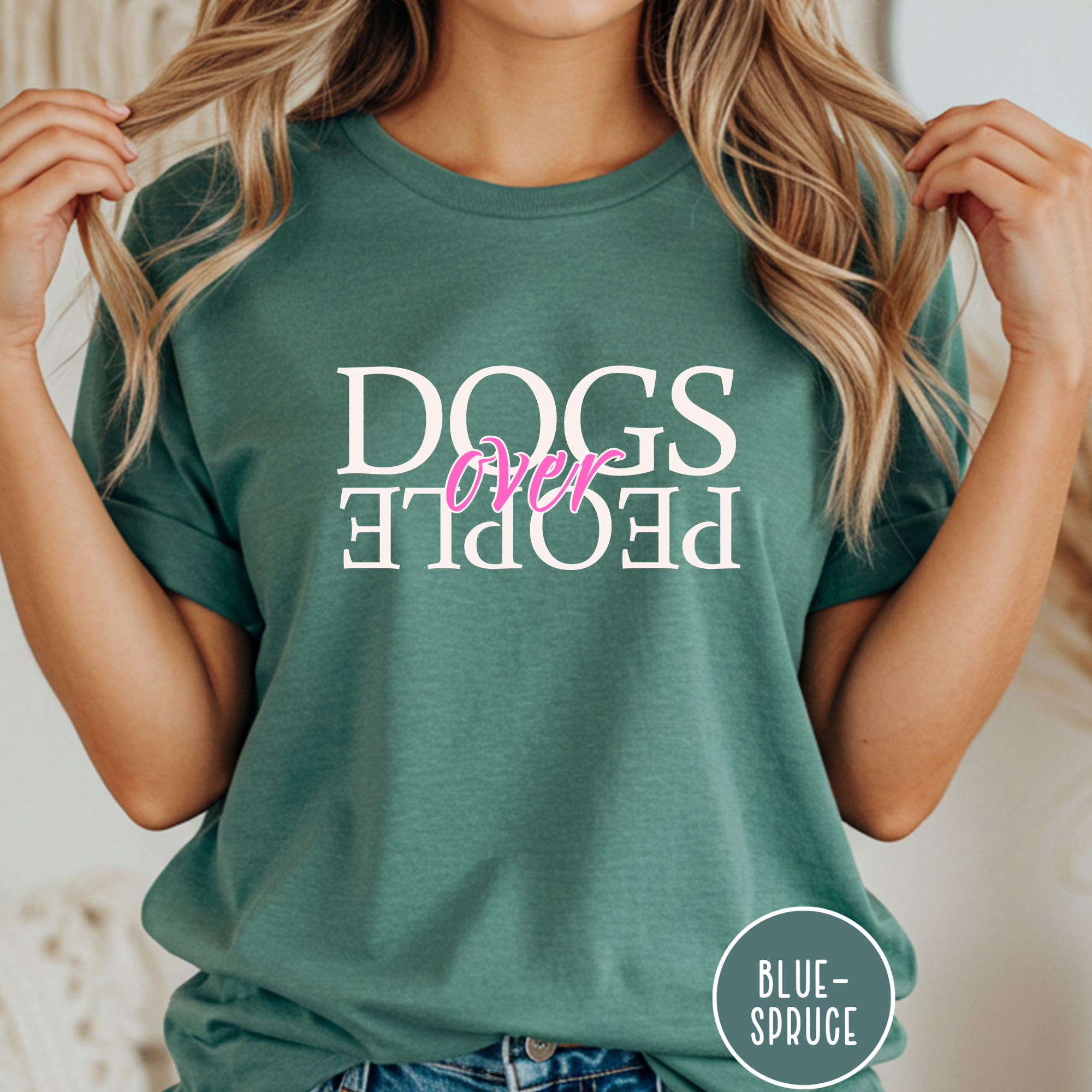 Dogs Over People Cream and Pink T-shirt