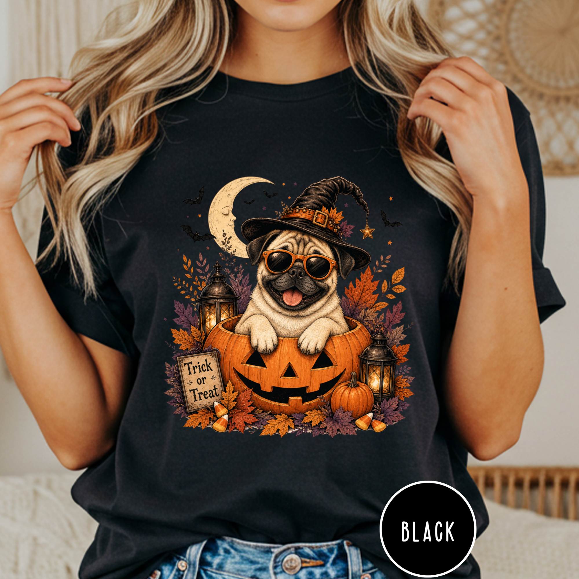 Pug in a Jack-o-Lantern T-shirt