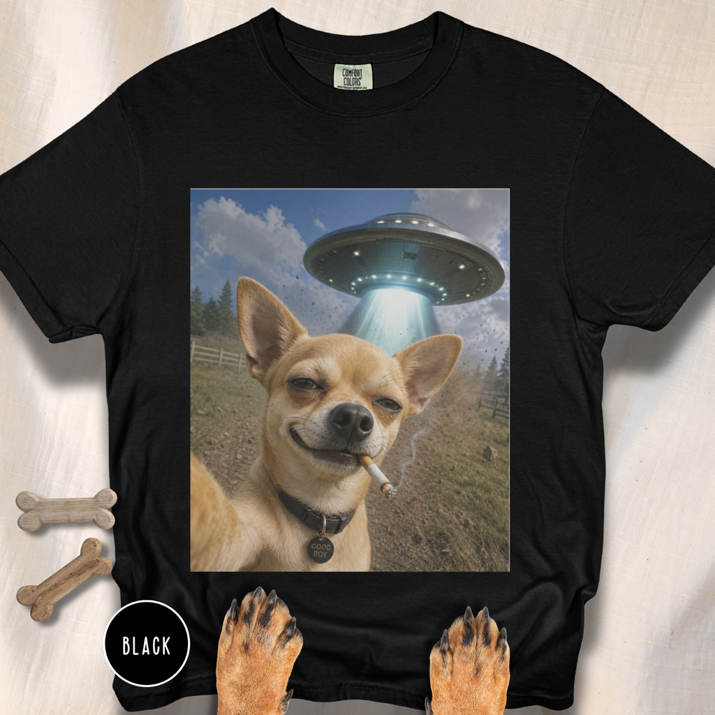 Chihuahua Smiling UFO Selfie T-shirt