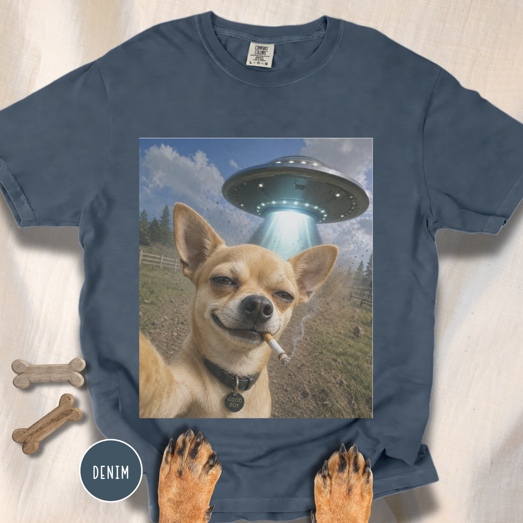 Chihuahua Smiling UFO Selfie T-shirt