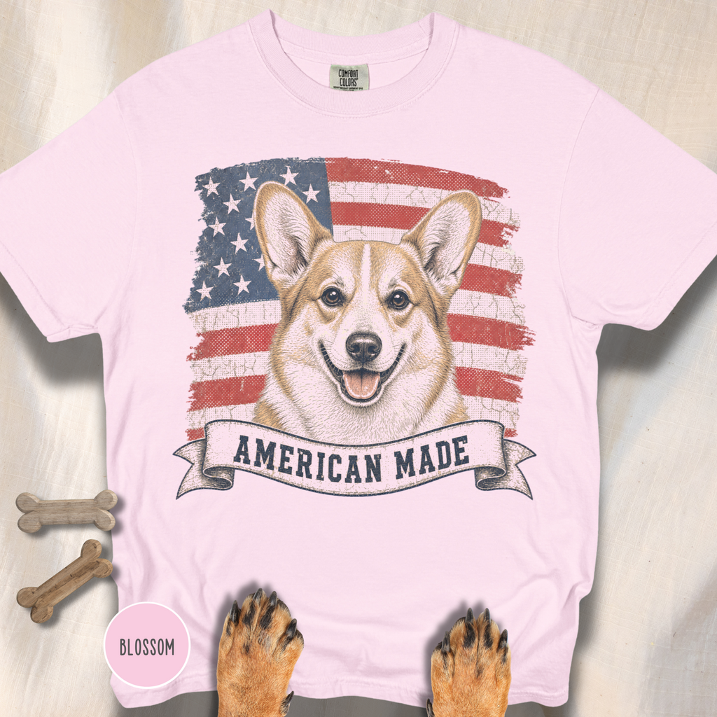 Corgi American Made USA flag T-shirt