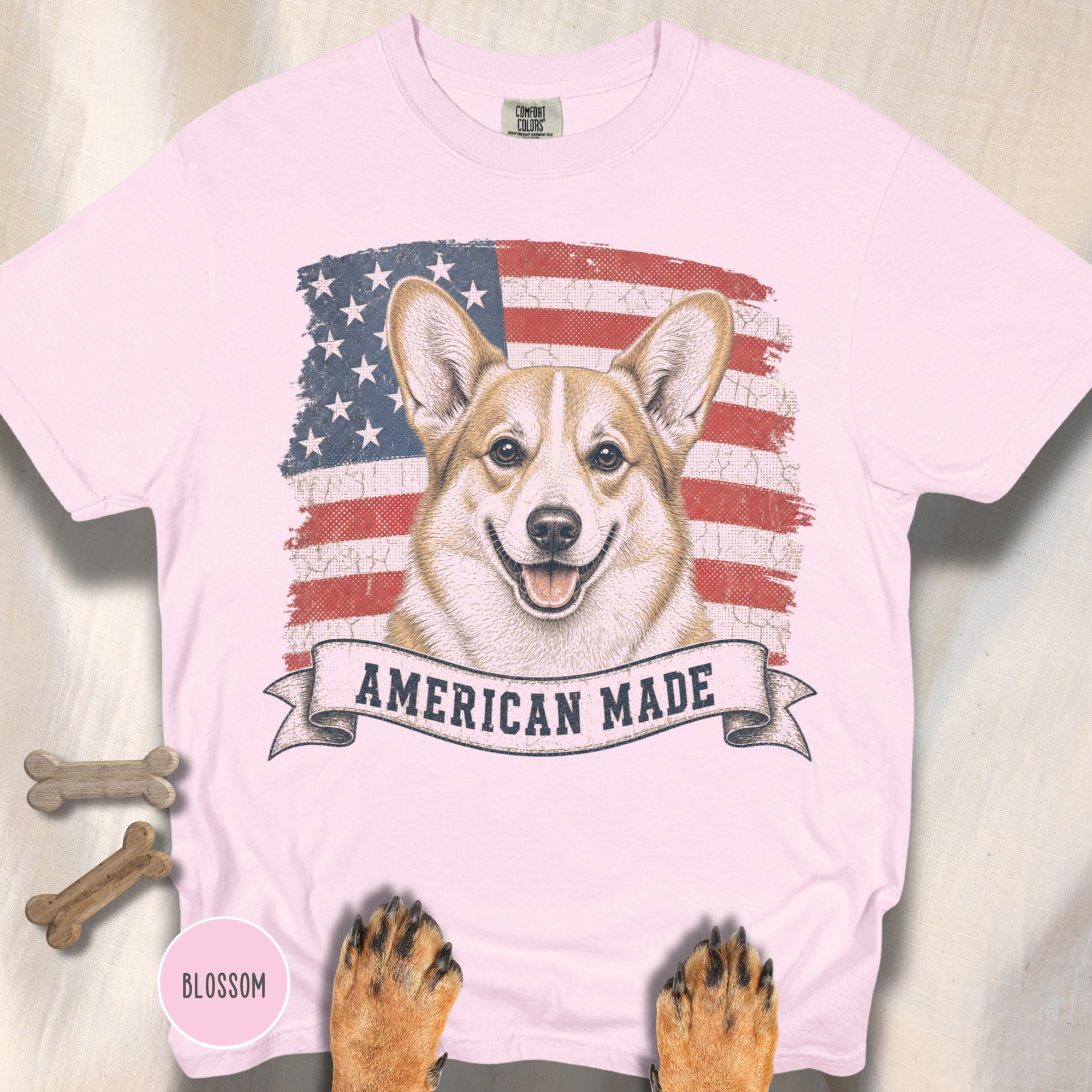 Corgi American Made USA flag T-shirt