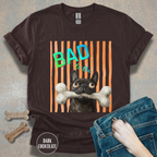 Bad to the Bone French Bulldog T-Shirt. Orange stripes