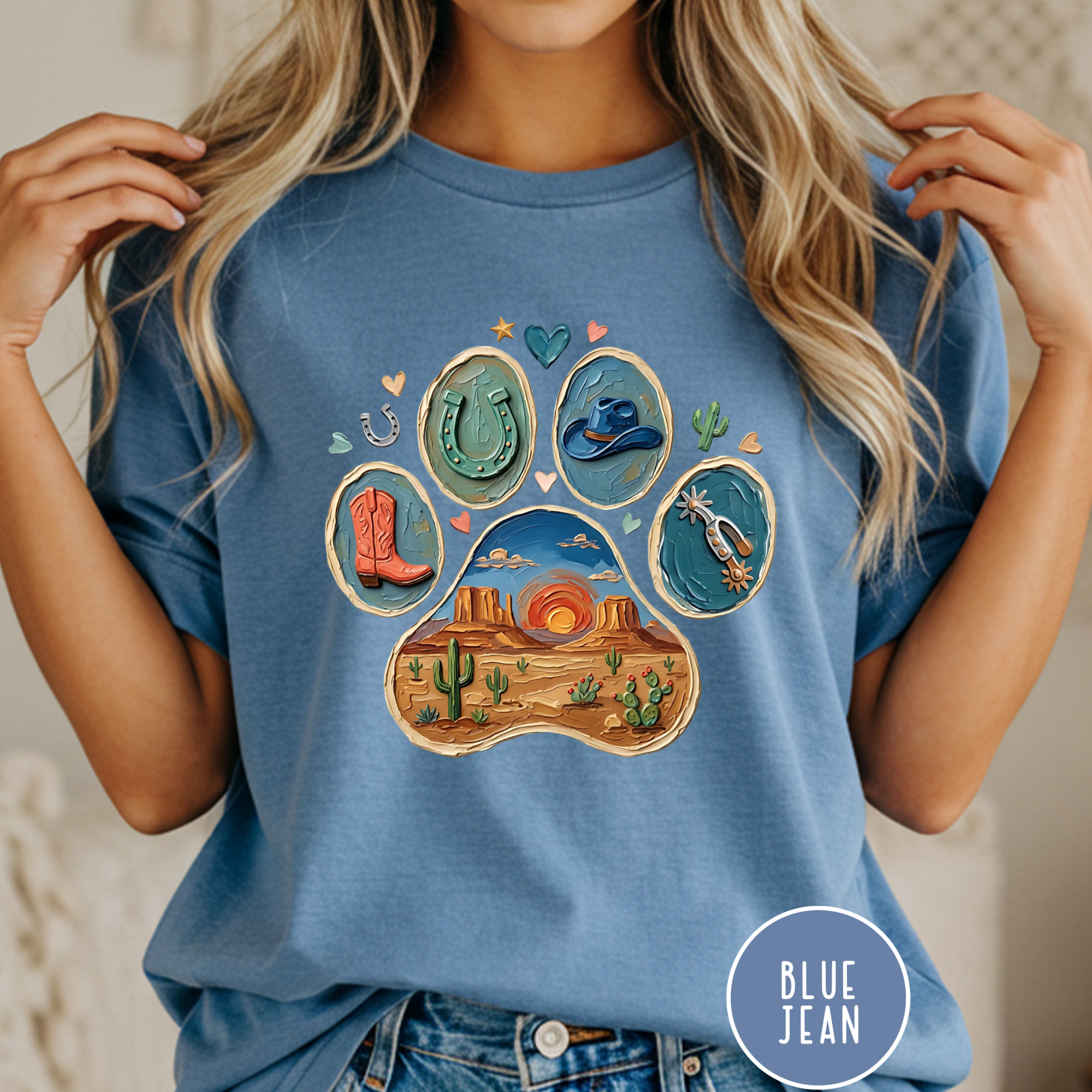Western Desert Cowboy Paw Print T-Shirt