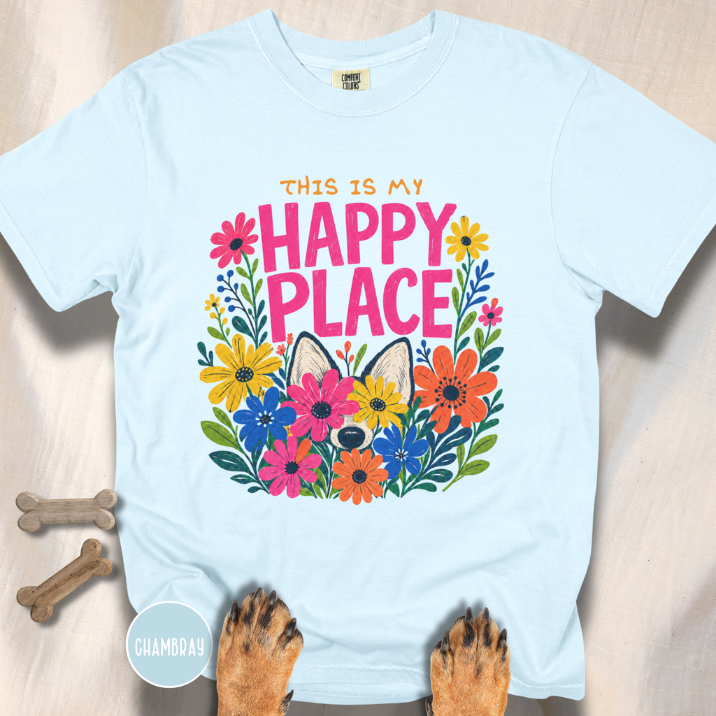 Dog in the Garden Happy Place T-shirt