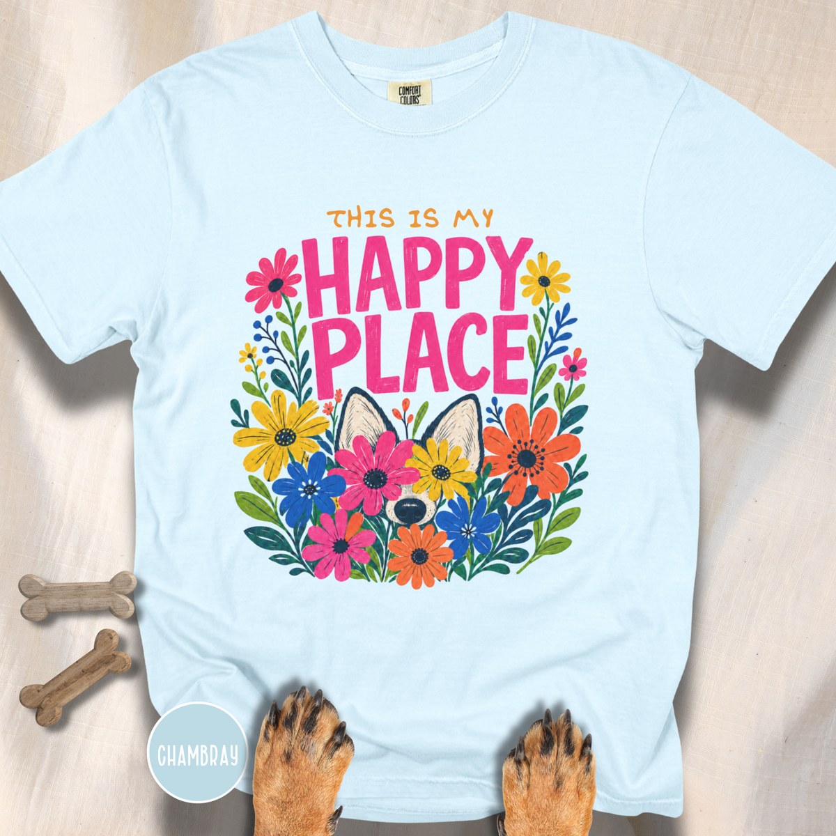 Dog in the Garden Happy Place T-shirt
