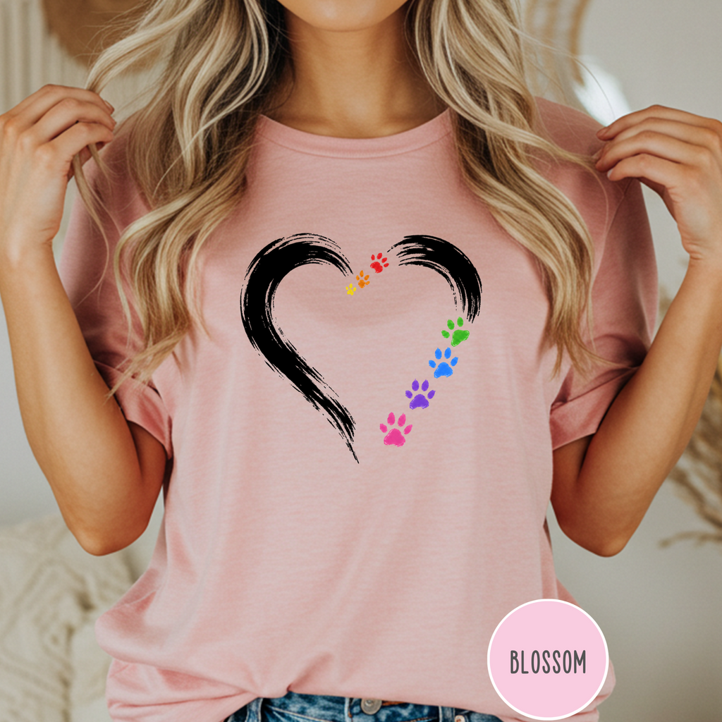 Pride Rainbow Paw Brushstroke Heart T-Shirt