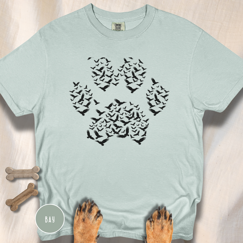 Murder of Crows in Flight Dog Paw T-shirt