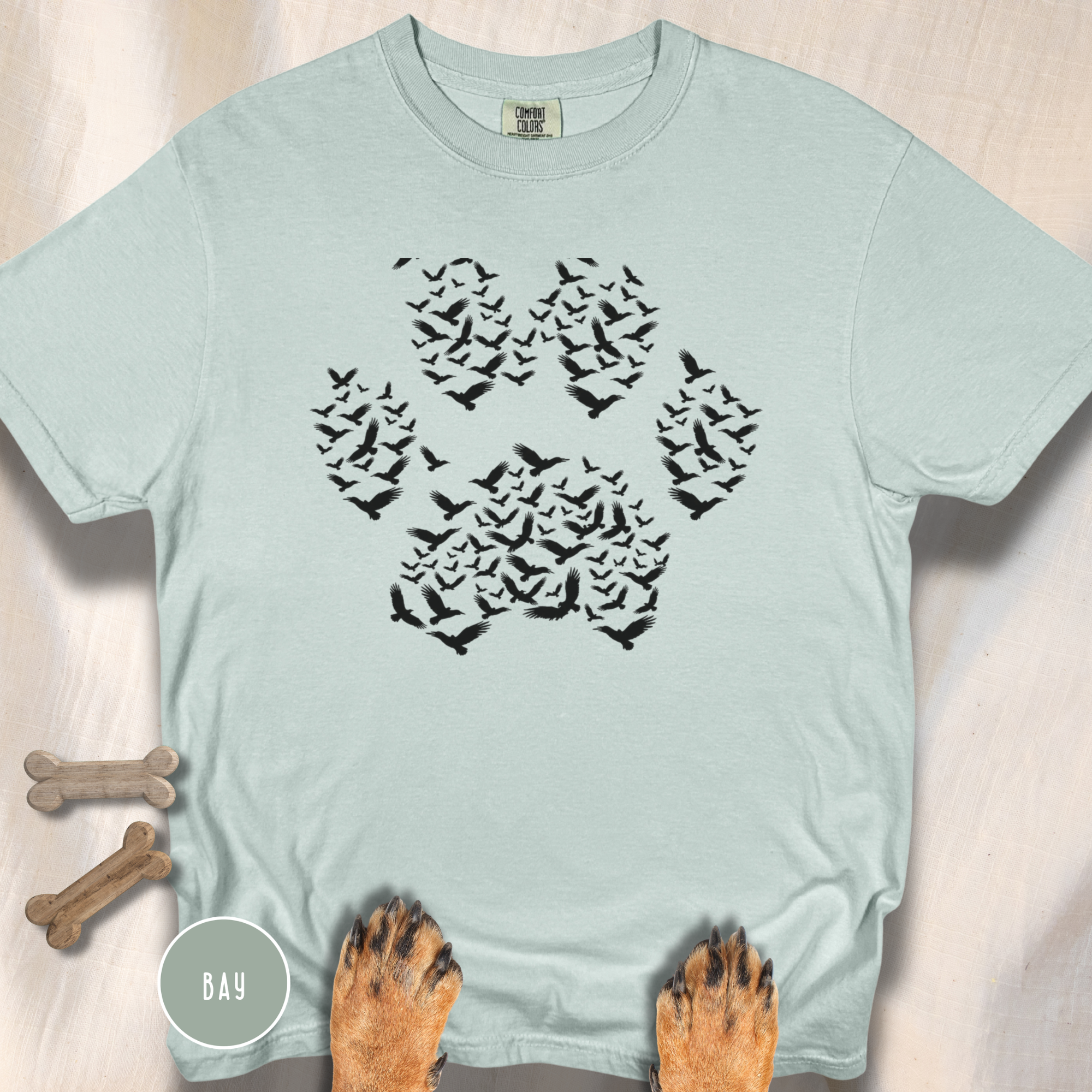 Murder of Crows in Flight Dog Paw T-shirt