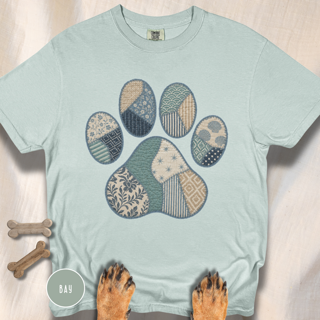 Faux Patchwork Coastal Dog Paw T-shirt