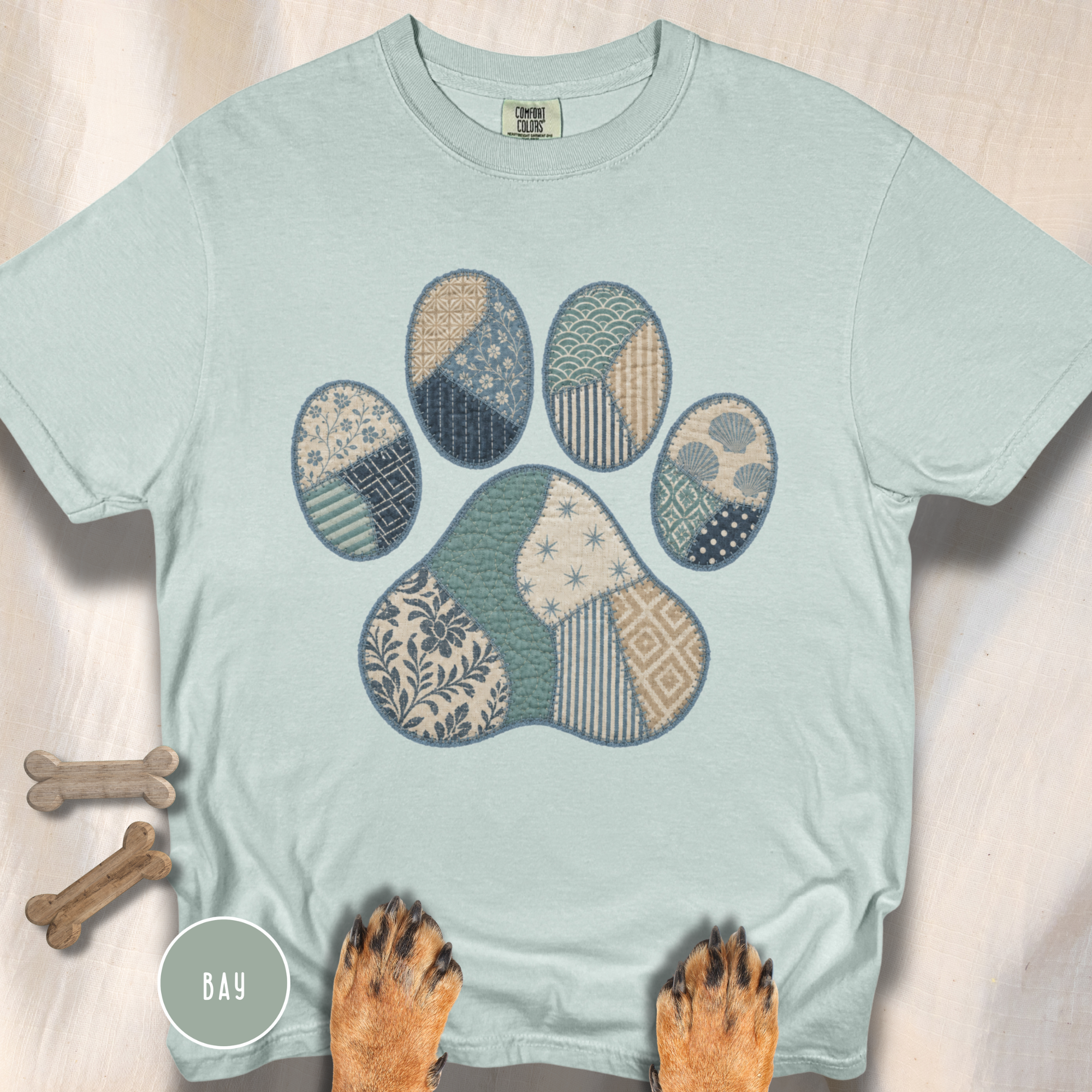 Faux Patchwork Coastal Dog Paw T-shirt