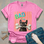 Bad to the Bone French Bulldog T-Shirt. Orange stripes