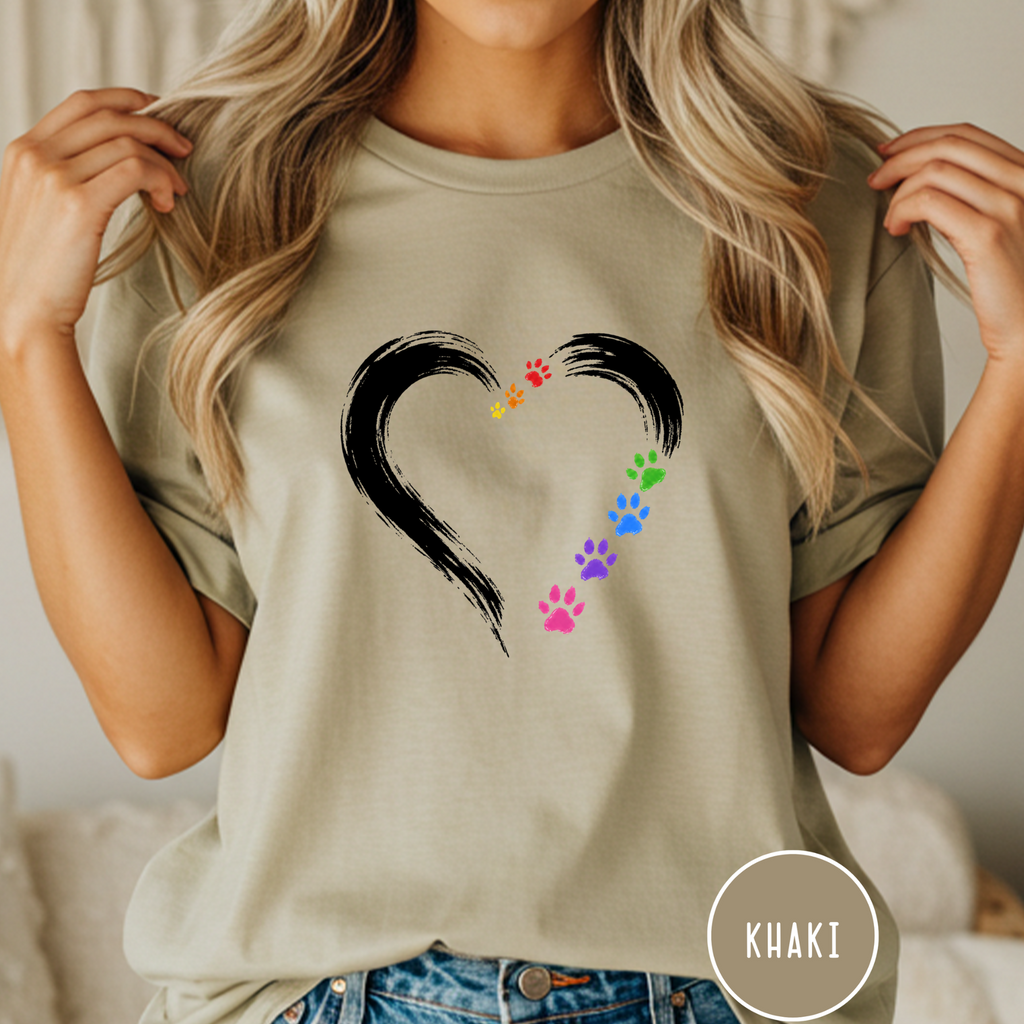 Pride Rainbow Paw Brushstroke Heart T-Shirt