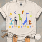 Retro Atomic Dogs Graphic T-Shirt – Mid Century Modern Dog Lover Tee