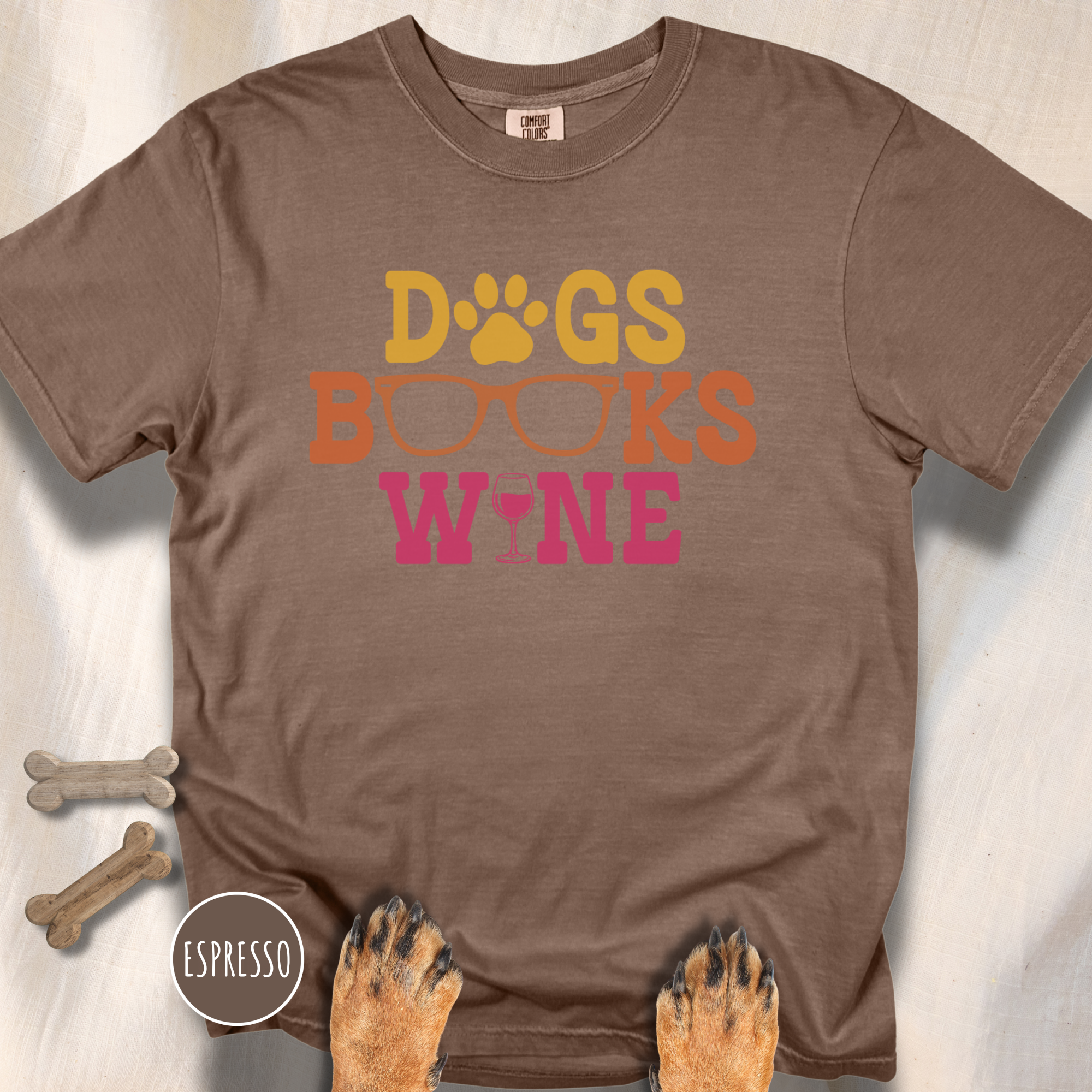 Dogs Books Wine T-shirt