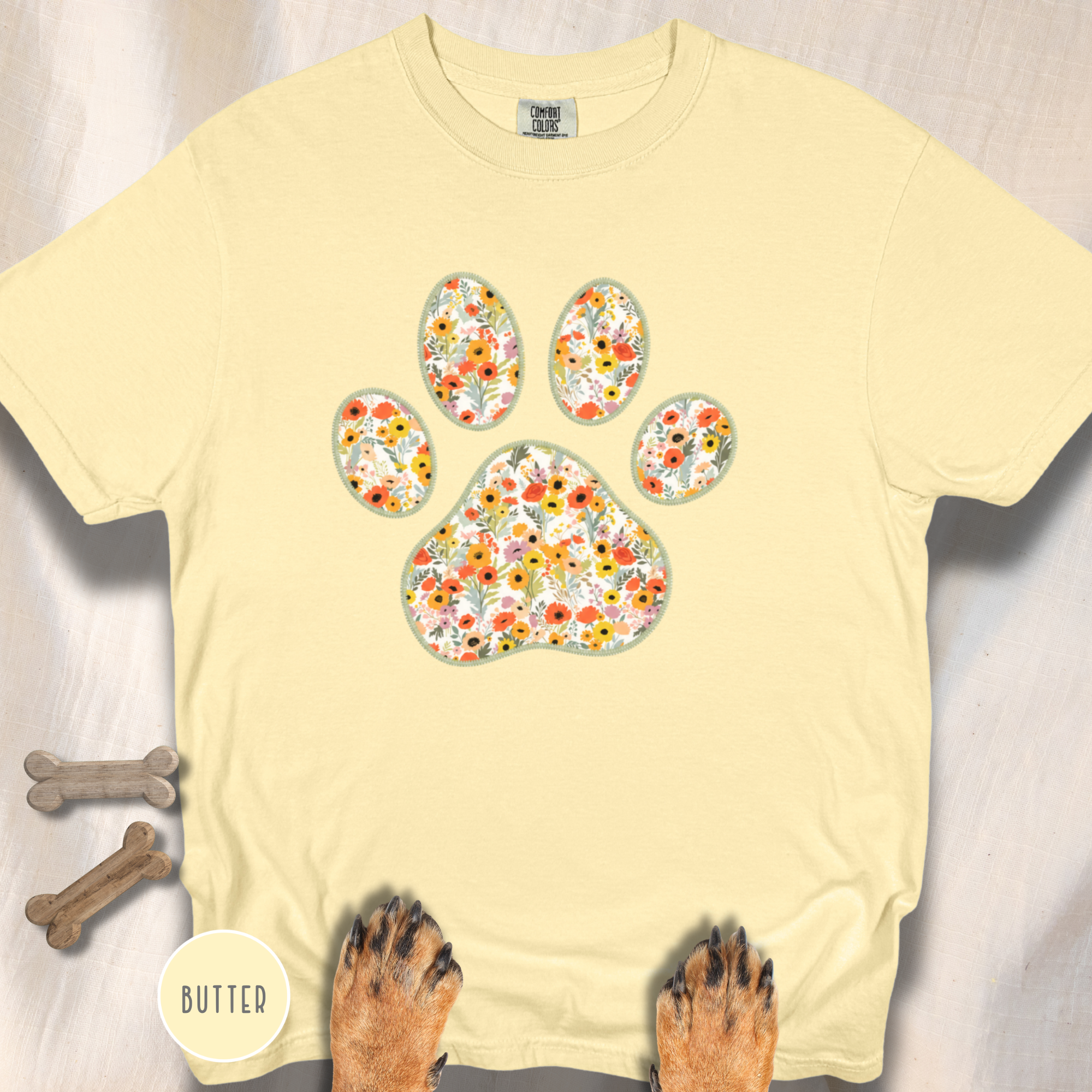 Fall Flowers Dog Paw T-shirt