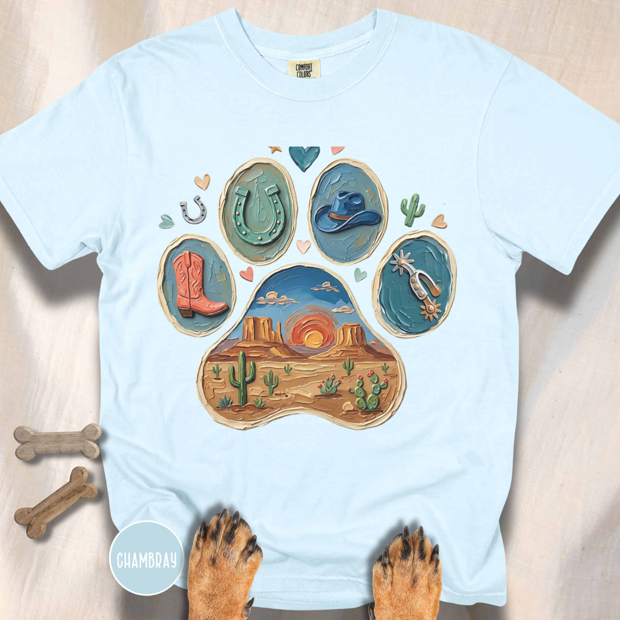 Western Desert Cowboy Paw Print T-Shirt