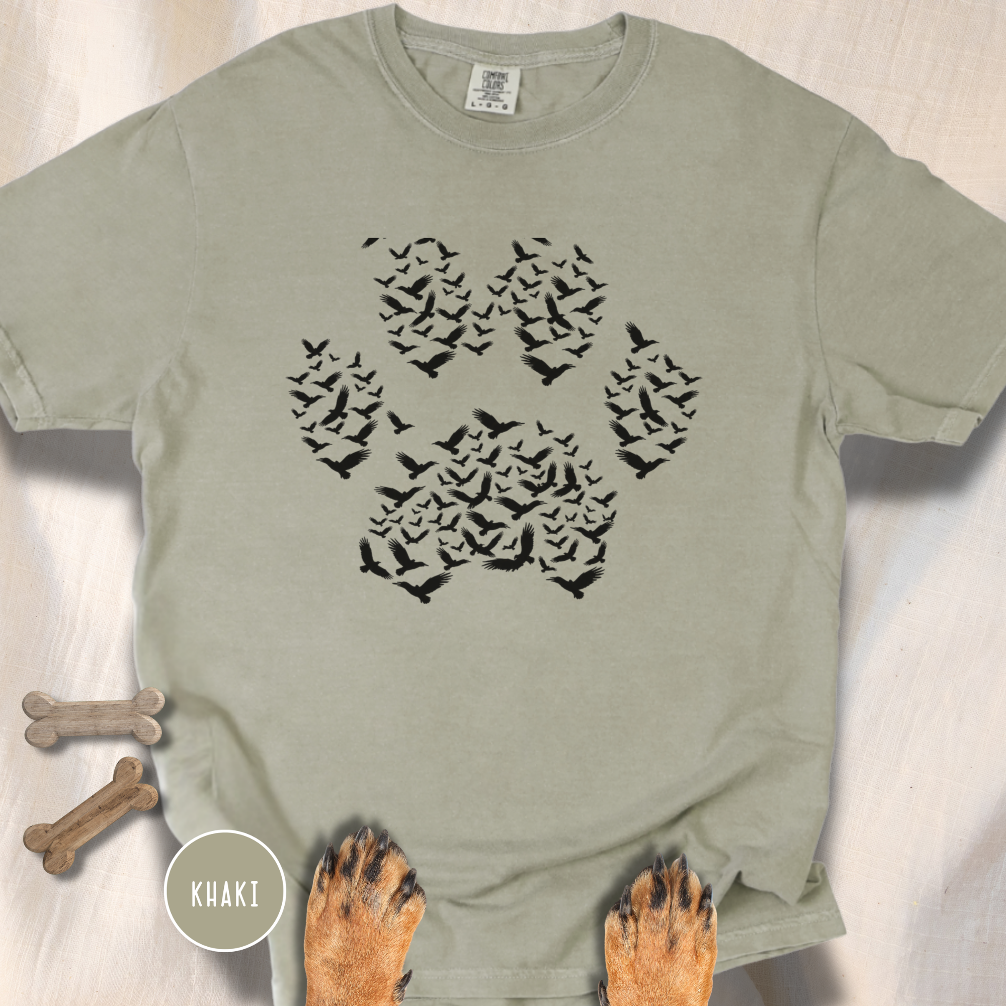 Murder of Crows in Flight Dog Paw T-shirt
