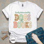 Easily Distracted by Dogs & Books faux patchwork T-Shirt