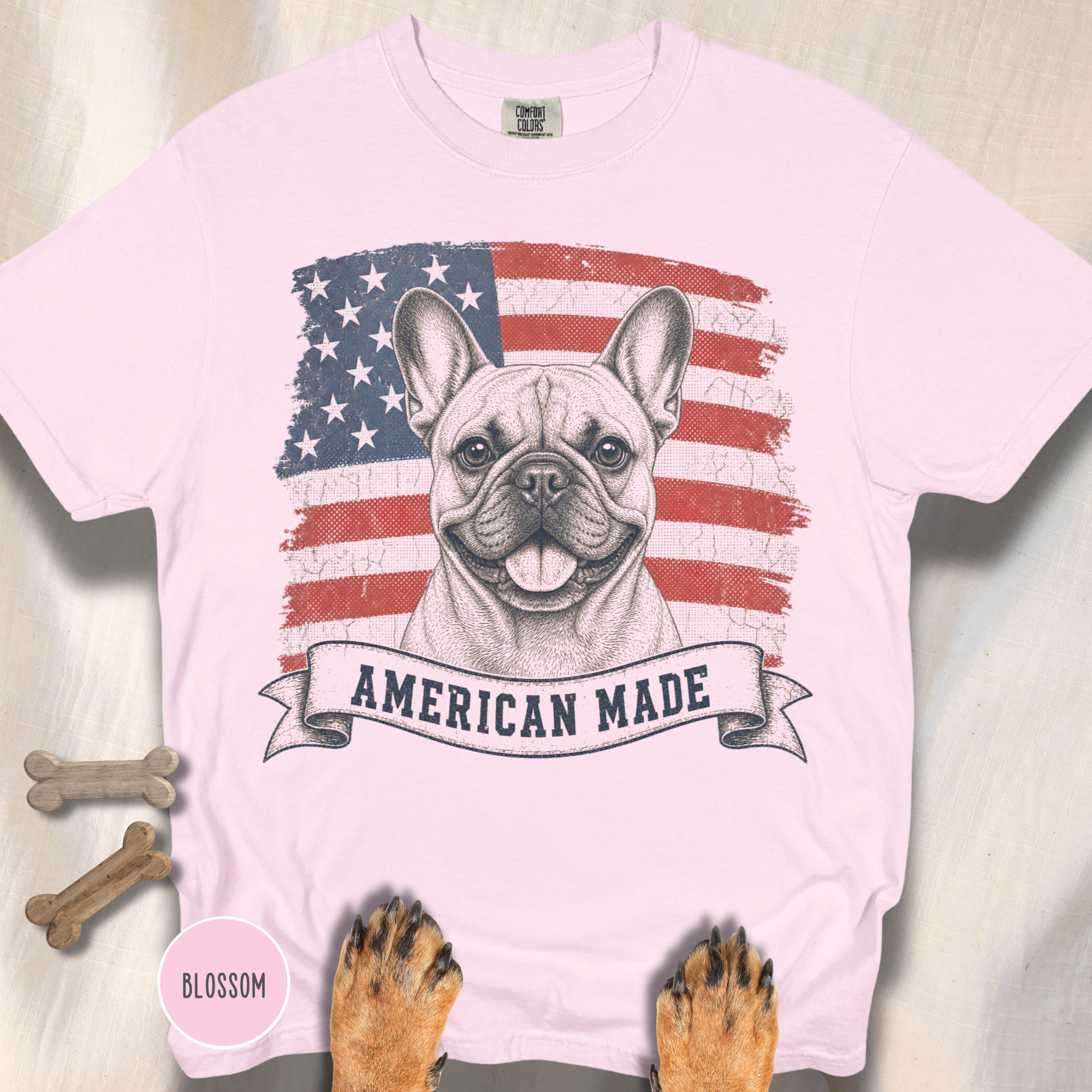 French Bulldog American Made USA flag T-shirt