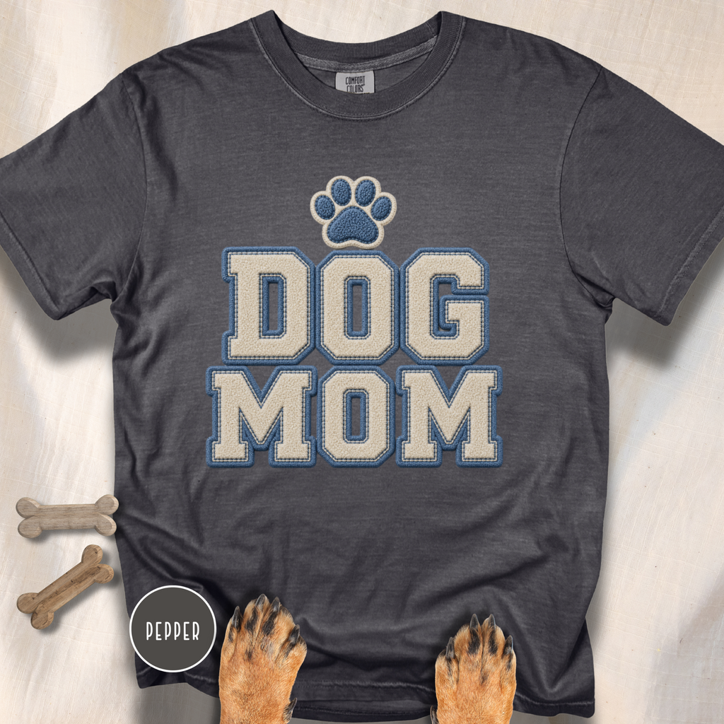 Dog Mom Faux Chenille Varsity T-Shirt