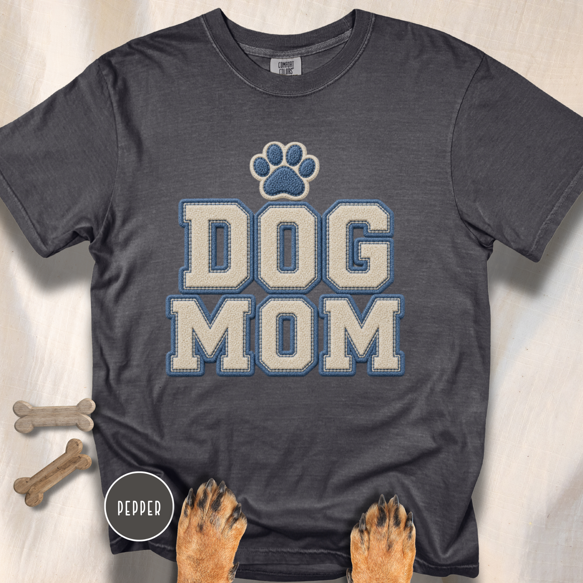 Dog Mom Faux Chenille Varsity T-Shirt