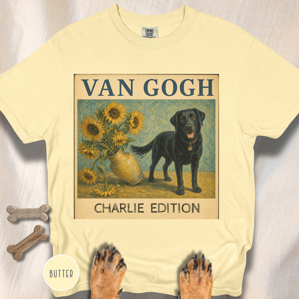 Personalized Black Lab Van Gogh Sunflowers Down T-Shirt