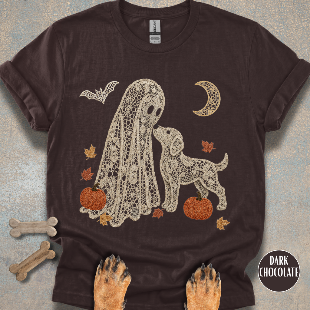 Faux Lace Ghost and Dog in the Fall T-shirt