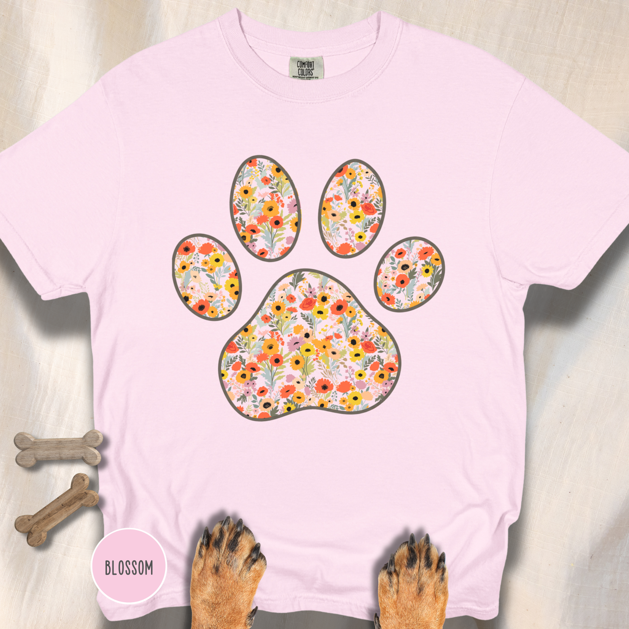Fall Flowers Dog Paw T-shirt