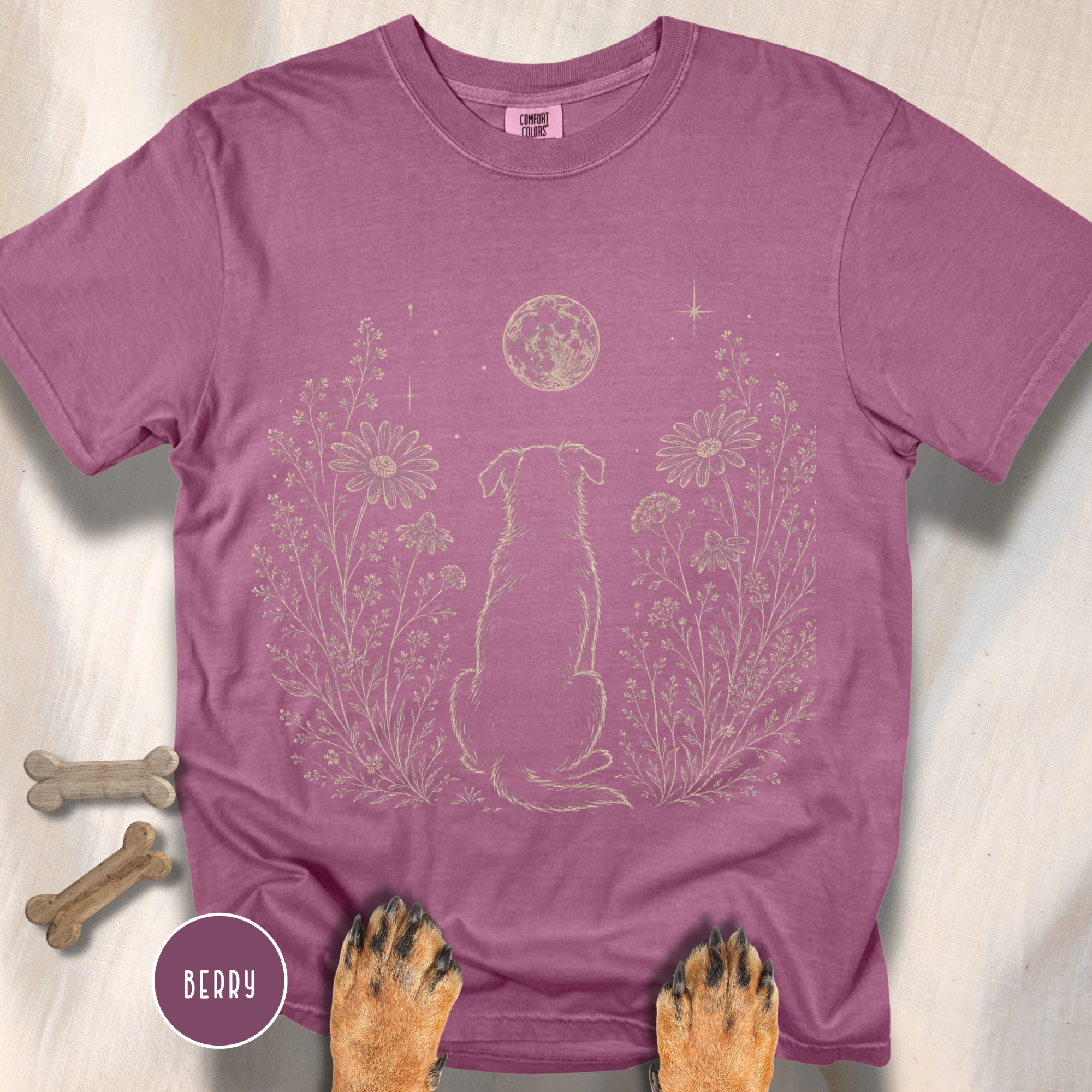 Dog in the Garden on a Moonlit Night T-shirt