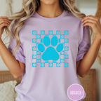 Retro Daisy Grid Paw Print T-shirt