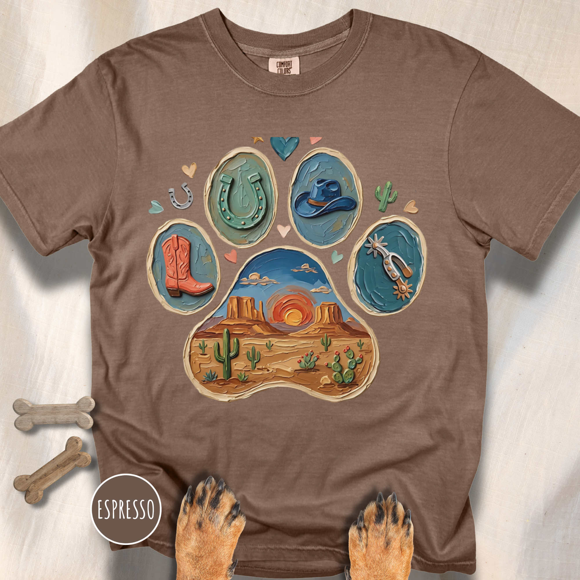 Western Desert Cowboy Paw Print T-Shirt