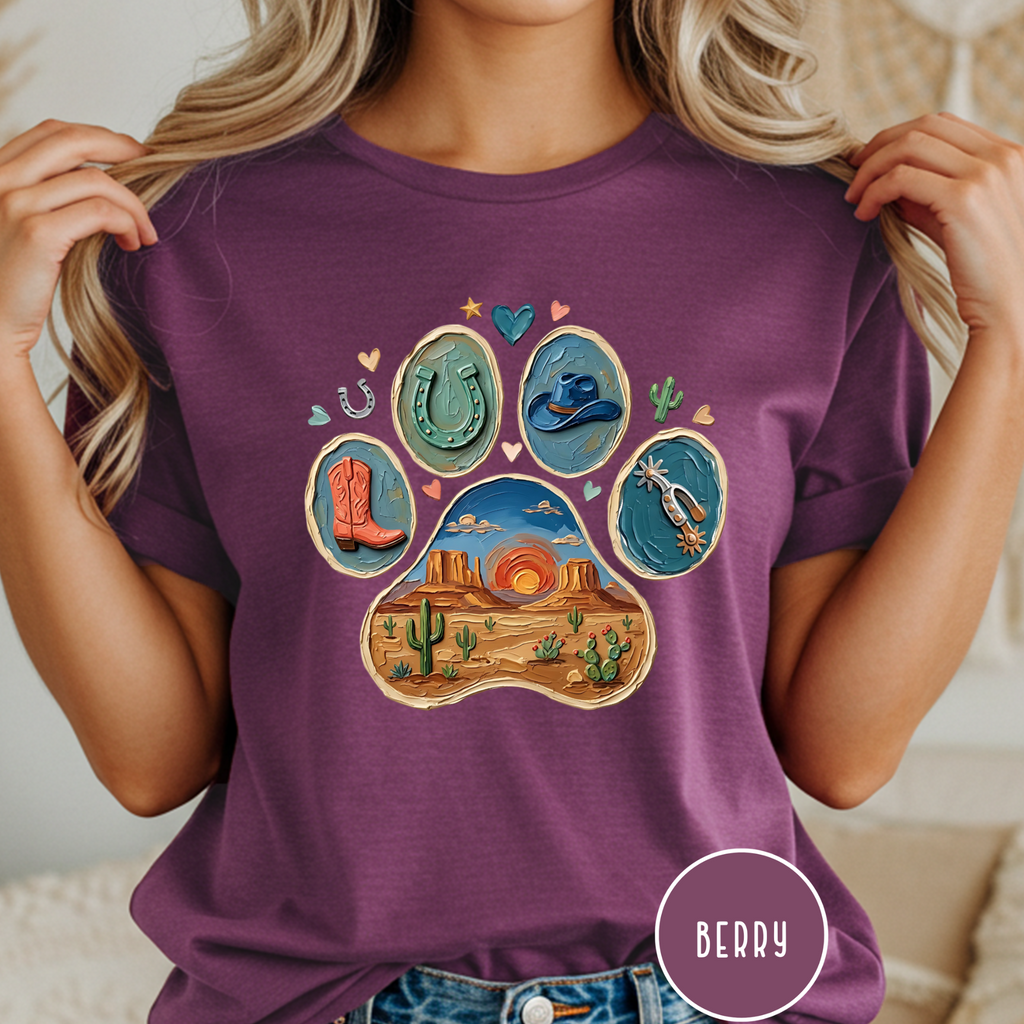 Western Desert Cowboy Paw Print T-Shirt