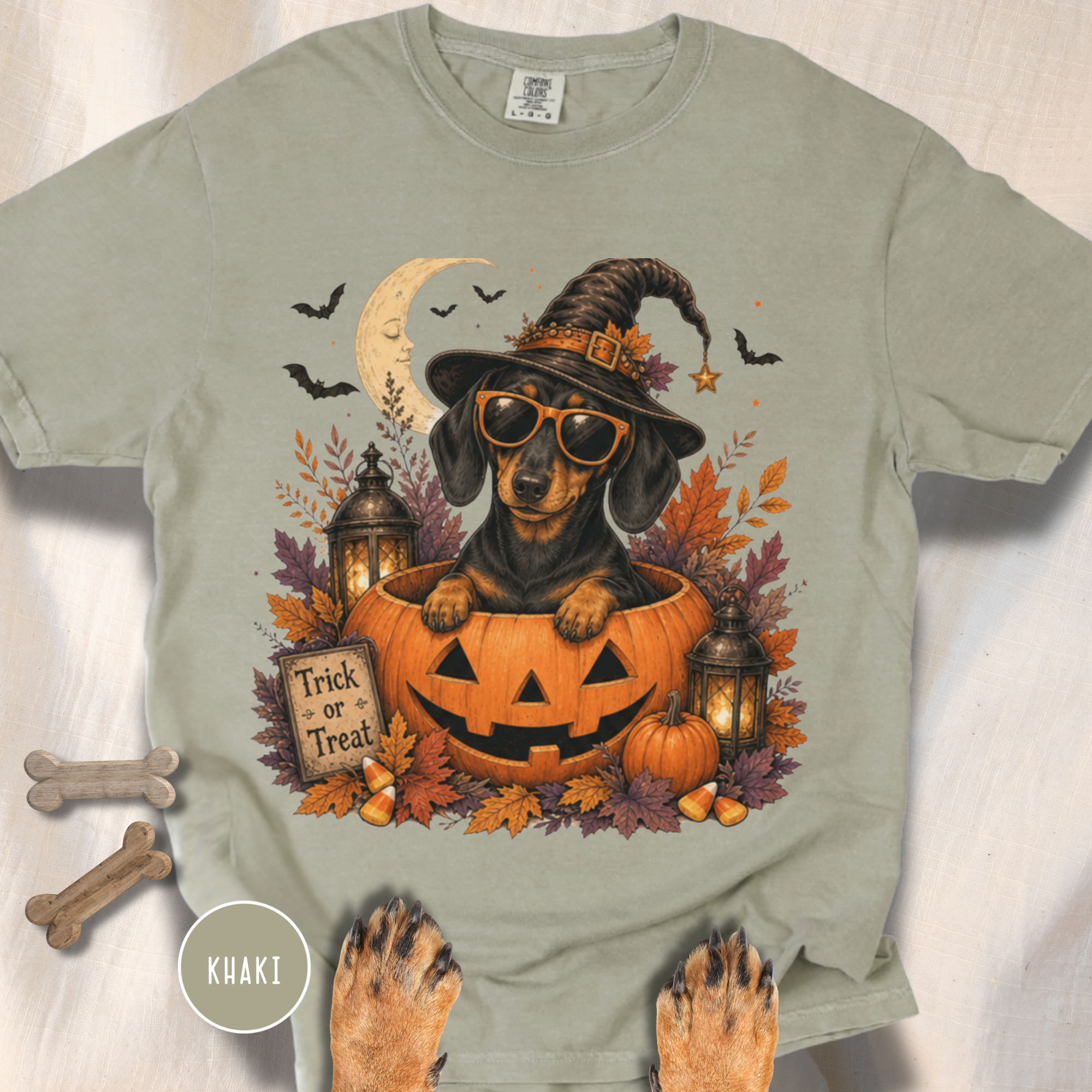 Dachshund in a Jack-o-Lantern T-shirt