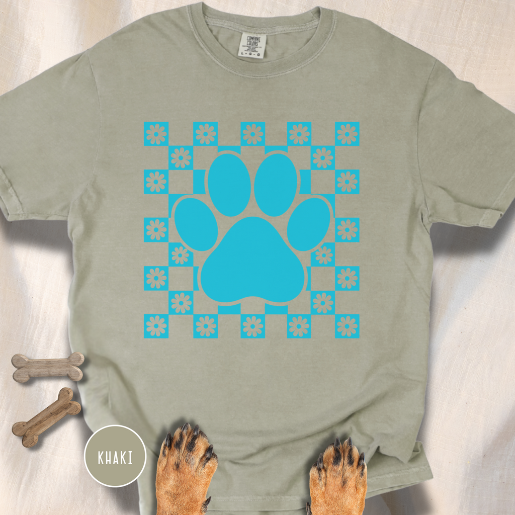 Retro Daisy Grid Paw Print T-shirt