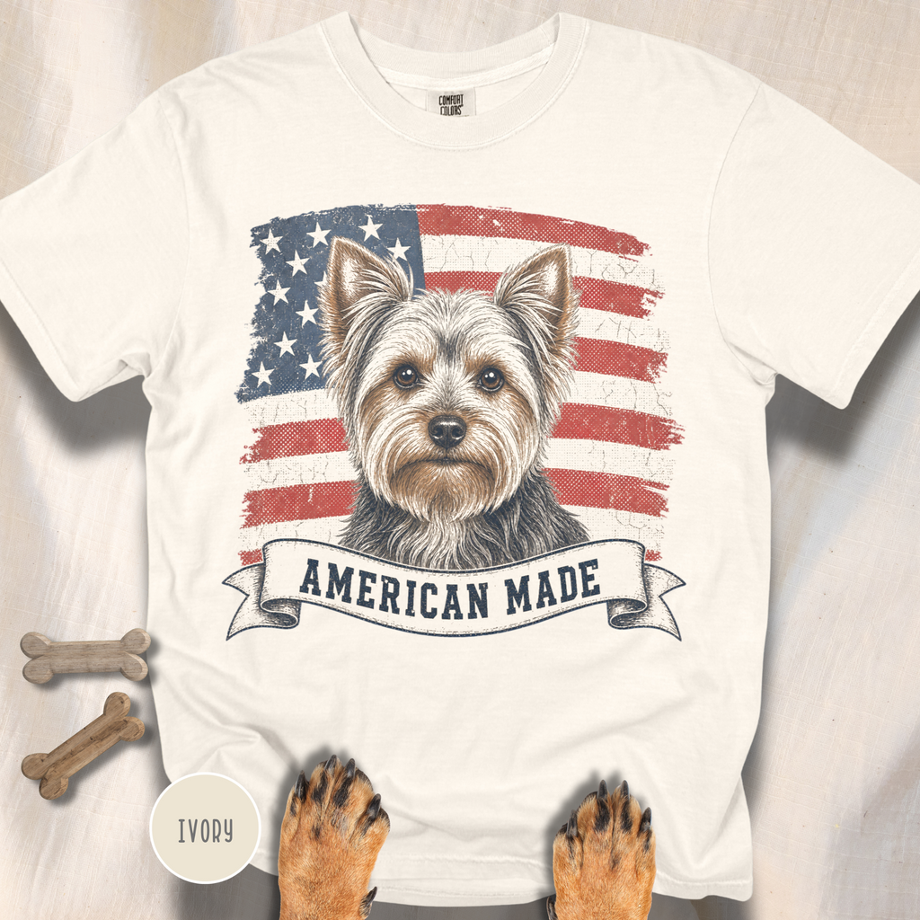 Yorkshire Terrier American Made USA flag T-shirt