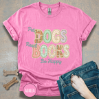 Pet Dogs, Read Books, Be Happy faux patchwork T-Shirt